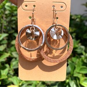 New rose gold and gold tone round druzy statement dangle earrings